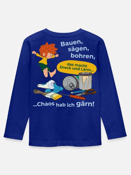 Pumuckl Mit Spruch, Werkzeug Und Farbe - Kinder Premium Bio Langarmshirt - Royalblau