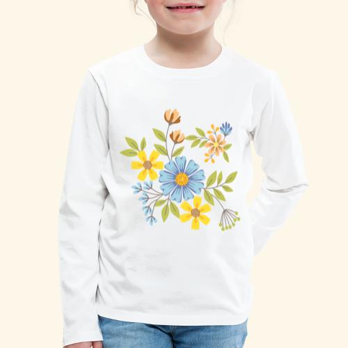 Azul crema y amarillo FLORES - Camiseta de manga larga premium niño
