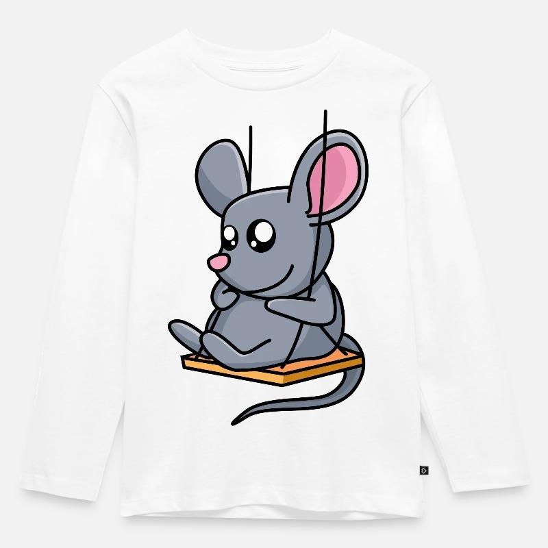 Mäuseschaukel - Kinder Premium Bio Langarmshirt - Weiß