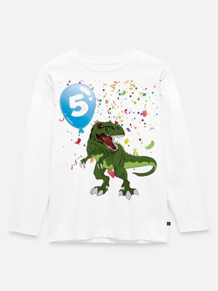 Dino Party Ballon 5 - Kinder Premium Bio Langarmshirt - Weiß