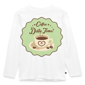 Fecha y hora del café - Camiseta ecológica prémium de manga larga para niños - blanco - delante - AI Model Kid Female (0cm)