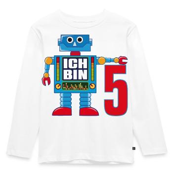 Lustiger blauer Roboter - ich bin 5 Jahre alt - Kinder Premium Bio Langarmshirt - Weiß - Vorne - AI Model Kid Female (0cm)