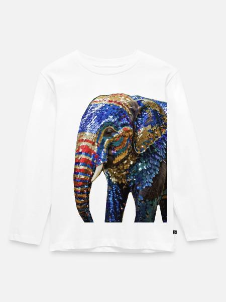 elefant,pailletten,elefant mit pailletten,gold, - Kinder Premium Bio Langarmshirt - Weiß