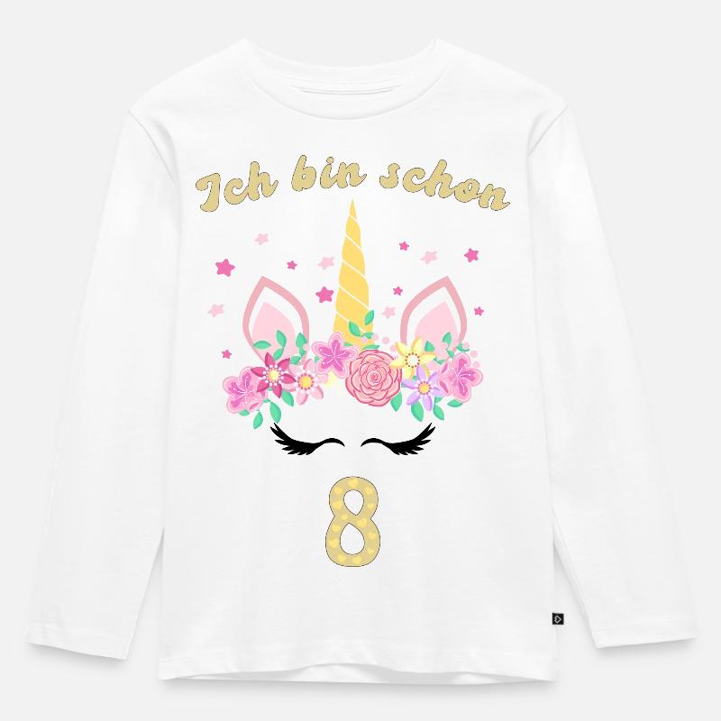Ich bin schon 8 - Kinder Premium Bio Langarmshirt - Weiß