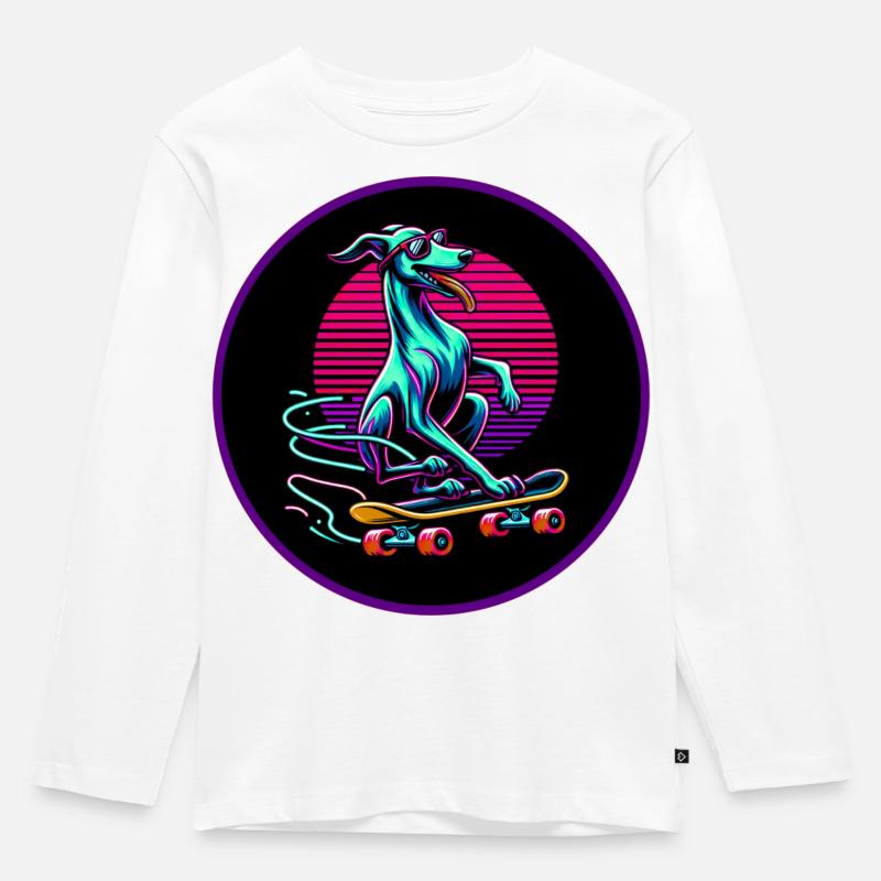 Skating Whippet - Kinder Premium Bio Langarmshirt - Weiß