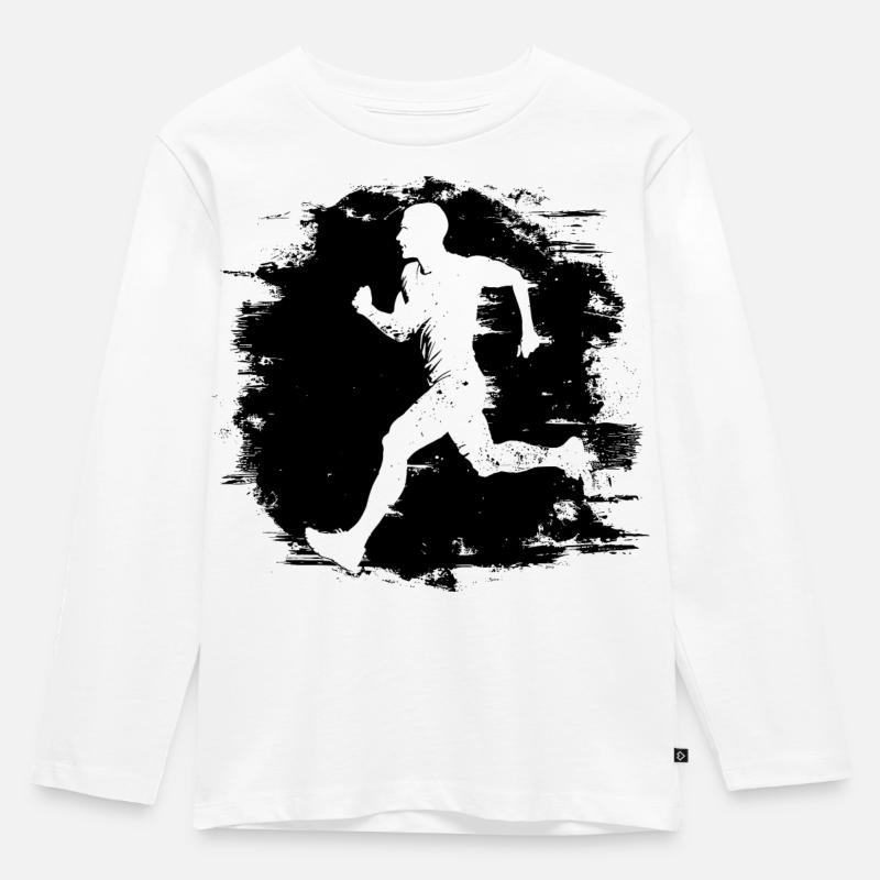 Marathon Junge - Kinder Premium Bio Langarmshirt - Weiß