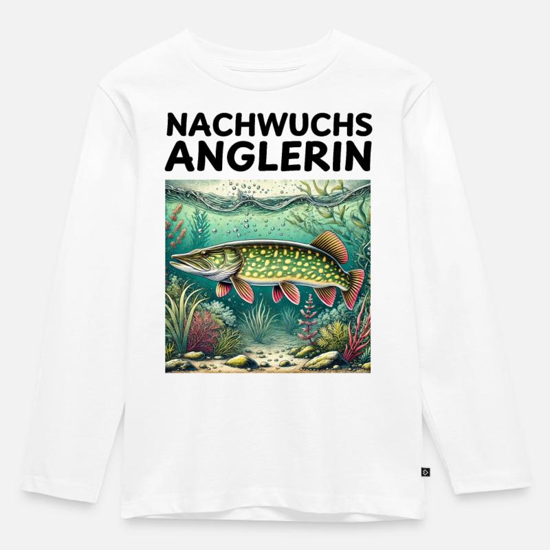 Hecht - Nachwuchs Anglerin - Kinder Premium Bio Langarmshirt - Weiß