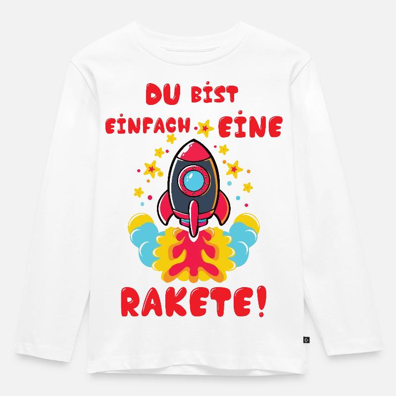 Rakete - Kinder Premium Bio Langarmshirt - Weiß