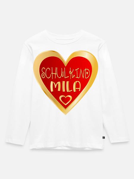 SCHULKIND MILA HERZ - Kinder Premium Bio Langarmshirt - Weiß