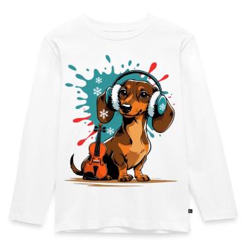 Teckel de musique d’hiver avec casque - T-shirt manches longues Premium Enfant - blanc - Devant - AI Model Kid Female (0cm)