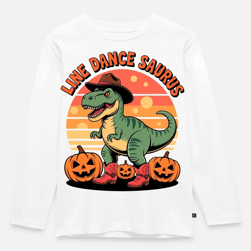 LineDance Saurus Halloween - Kinder Premium Bio Langarmshirt - Weiß