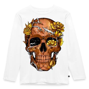 Gold and copper floral skull - gothic skull art - Kids' Premium Longsleeve Shirt - white - Front - AI Model Kid Female (0cm)
