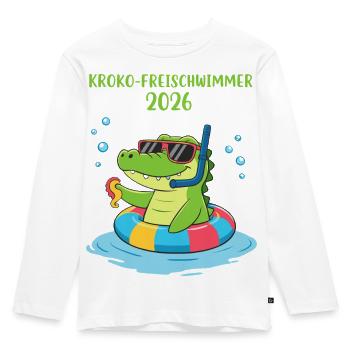 Kroko-Freischwimmer 2026 – Seepferdchen bestanden - Kinder Premium Bio Langarmshirt - Weiß - Vorne - AI Model Kid Female (0cm)