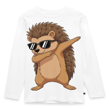 Cool Dabbing Hedgehog Sunglasses Cartoon Art - Kids' Premium Longsleeve Shirt - white - Front - AI Model Kid Female (0cm)