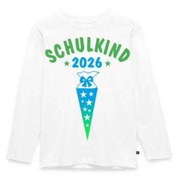 Schulkind 2026 Schultüte Sterne - blau grün - Kinder Premium Bio Langarmshirt - Weiß - Vorne - AI Model Kid Female (0cm)