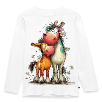 Des chevaux dans une mer de fleurs - T-shirt manches longues Premium Enfant - blanc - Devant - AI Model Kid Female (0cm)