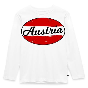 Logo d’écriture autrichienne sur fond rouge - T-shirt manches longues Premium Enfant - blanc - Devant - AI Model Kid Female (0cm)