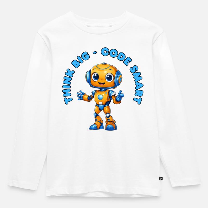 Roboter - Think big, Code Smart  - Kinder Premium Bio Langarmshirt - Weiß
