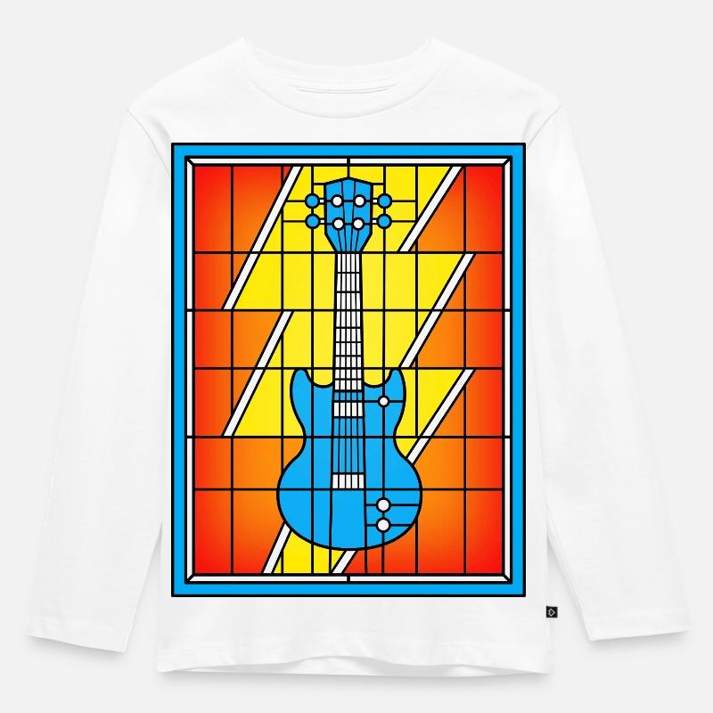 Buntglas-Blaue Gitarre - Kinder Premium Bio Langarmshirt - Weiß