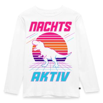 Nachts aktiv – Retro Dinosaurier im Neonlook - Kinder Premium Bio Langarmshirt - Weiß - Vorne - AI Model Kid Female (0cm)