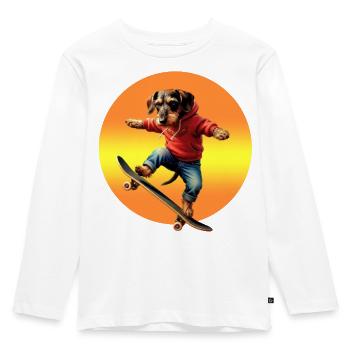 Skater Dachshund Oscar in Hoodie - Kids' Premium Longsleeve Shirt - white - Front - AI Model Kid Female (0cm)