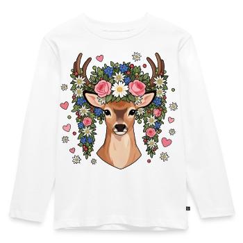 Hirsch Edelweiss Herzen Volksfest Trachten  - Kinder Premium Bio Langarmshirt - Weiß - Vorne - AI Model Kid Female (0cm)