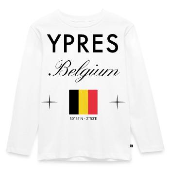 Ypres Belgium Coordinates Travel Souvenir - Kids' Premium Longsleeve Shirt - white - Front - AI Model Kid Female (0cm)