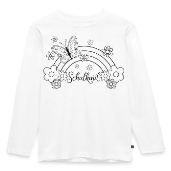 Schulkind Regenbogen mit Blumen zum Ausmalen - Kinder Premium Bio Langarmshirt - Weiß - Vorne - AI Model Kid Female (0cm)