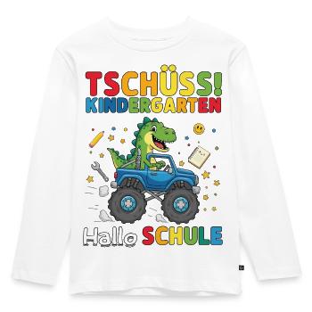Tschüss Kindergarten HalloSchule Dino Monstertruck - Kinder Premium Bio Langarmshirt - Weiß - Vorne - AI Model Kid Female (0cm)