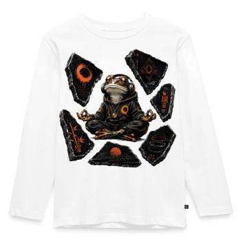 Meditierender Frosch Hoodie Zen - Kinder Premium Bio Langarmshirt - Weiß - Vorne - AI Model Kid Female (0cm)
