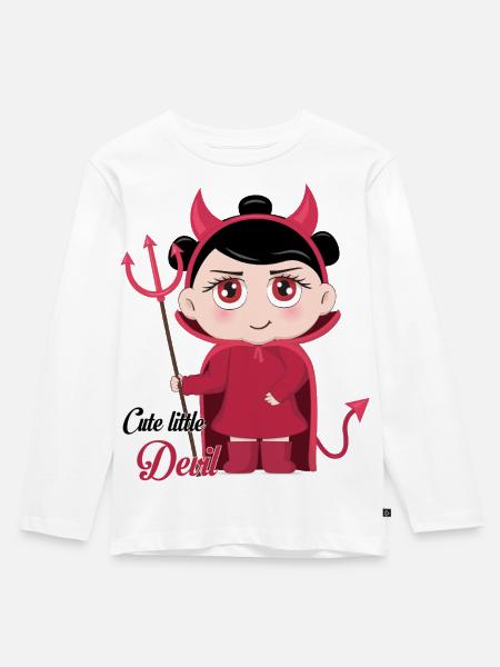 Süßes kleines Teufel-Chibi-Mädchen mit Mistgabel-Graphi - Kinder Premium Bio Langarmshirt - Weiß