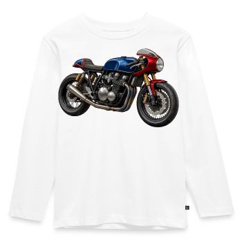 Café Racer Kunstmotorrad BlauRot Gold - Kinder Premium Bio Langarmshirt - Weiß - Vorne - AI Model Kid Female (0cm)
