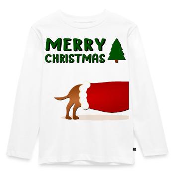 Froher Weihnachtshund - Kinder Premium Bio Langarmshirt - Weiß - Vorne - AI Model Kid Female (0cm)