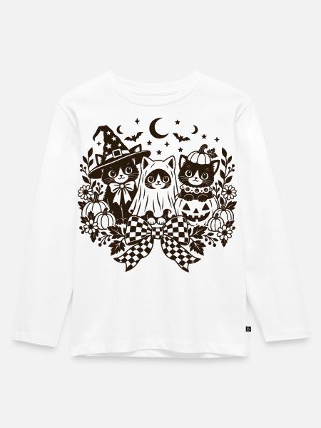 Halloween Katzen - Kinder Premium Bio Langarmshirt - Weiß