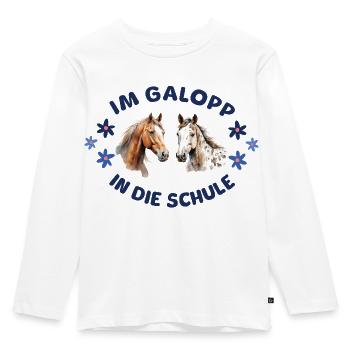 Einschulung - Pferde - Im Galopp in die Schule - Kinder Premium Bio Langarmshirt - Weiß - Vorne - AI Model Kid Female (0cm)