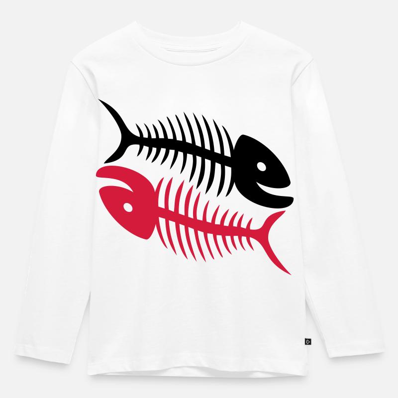 Smiling Fishbones - Kinder Premium Bio Langarmshirt - Weiß