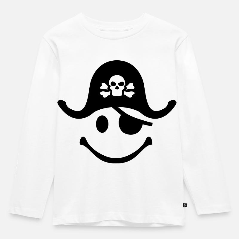 Smiley Pirat - Kinder Premium Bio Langarmshirt - Weiß