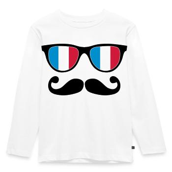 french mustache glasses nerd - like a sir - Kinder Premium Bio Langarmshirt - Weiß - Vorne - AI Model Kid Female (0cm)