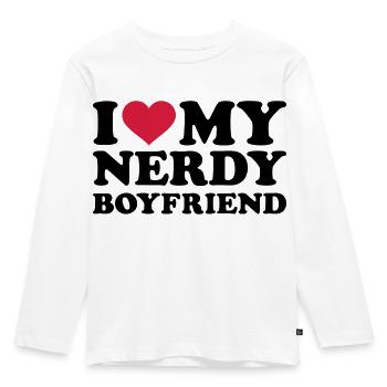 I love my nerdy boyfriend - Kinder Premium Bio Langarmshirt - Weiß - Vorne - AI Model Kid Female (0cm)