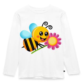 Happy Garden Bee Cartoon - Kids' Premium Longsleeve Shirt - white - Front - AI Model Kid Female (0cm)