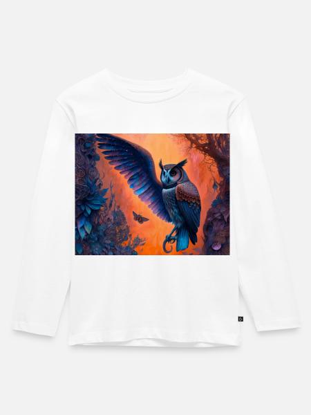 Eule - Kinder Premium Bio Langarmshirt - Weiß