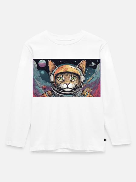 space cat - Kinder Premium Bio Langarmshirt - Weiß