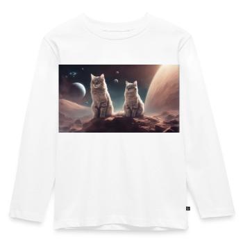 Chats dans l’espace - T-shirt manches longues Premium Enfant - blanc - Devant - AI Model Kid Female (0cm)