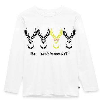 Be different! Hirsch Nerd Geek 3c - Kinder Premium Bio Langarmshirt - Weiß - Vorne - AI Model Kid Female (0cm)