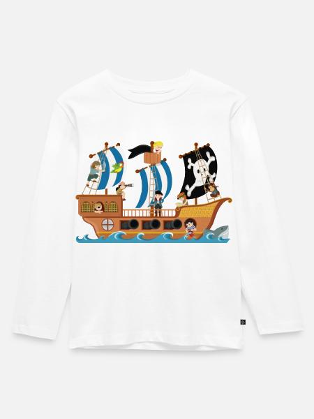 Piratenschiff - Kinder Premium Bio Langarmshirt - Weiß