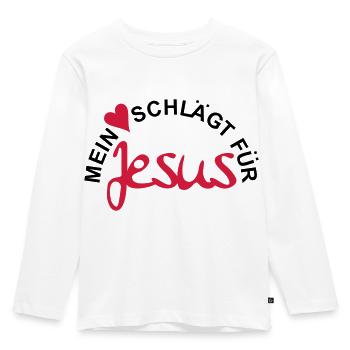 MY HEART BEATS FOR JESUS - Kids' Premium Longsleeve Shirt - white - Front - AI Model Kid Female (0cm)