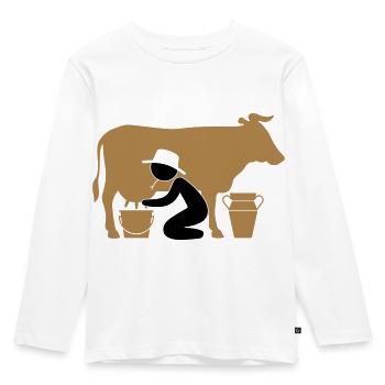 Agriculteur à traire une vache - T-shirt manches longues Premium Enfant - blanc - Devant - AI Model Kid Female (0cm)