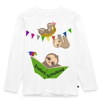 Endlich Schulkind Faultiere süß, Buch lesend - Kinder Premium Bio Langarmshirt - Weiß - Vorne - AI Model Kid Female (0cm)