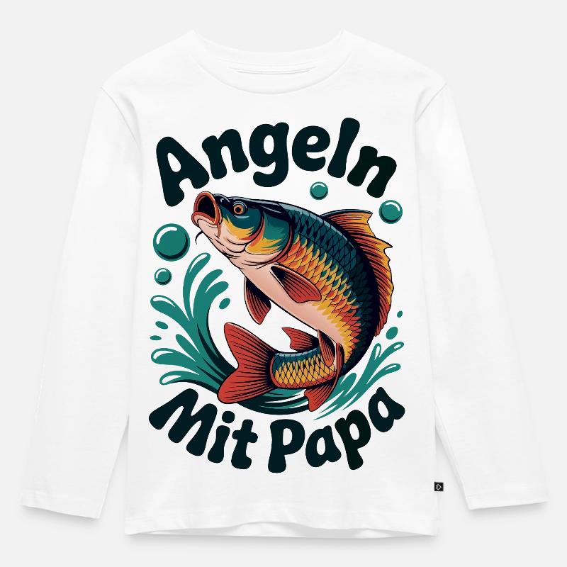 Angeln mit Papa - Kinder Premium Bio Langarmshirt - Weiß