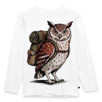 Wald-Eule mit Rucksack - Kinder Premium Bio Langarmshirt - Weiß - Vorne - AI Model Kid Female (0cm)